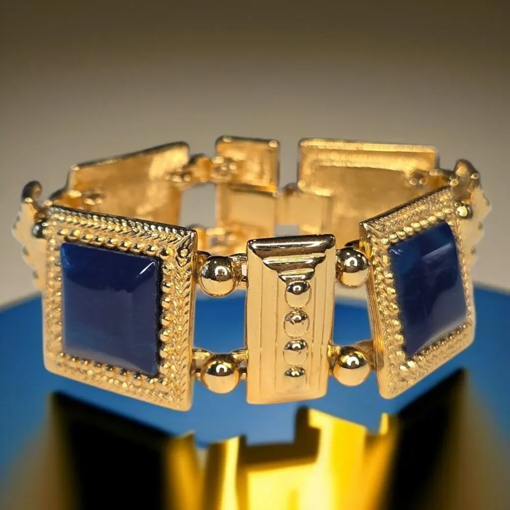 MONET Magnificent Chunky Gold & Lapis Lazuli Chain Bracelet